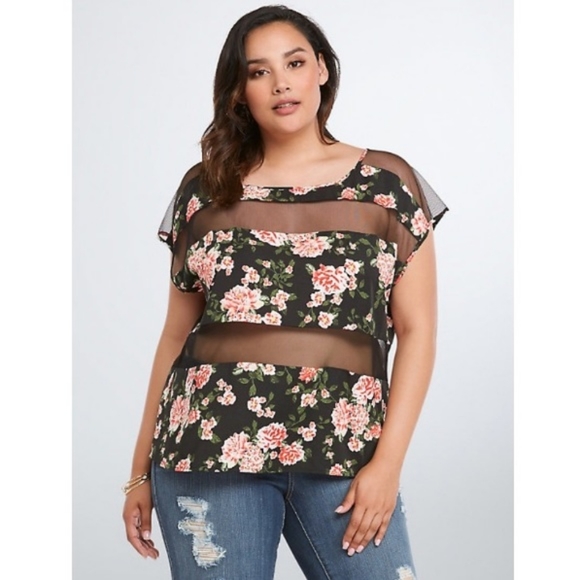 COPY - Torrid Striped Floral Mesh Top - Picture 6 of 7